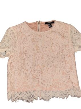 Forever 21 Pale Pink Lace Short Sleeve Blouse